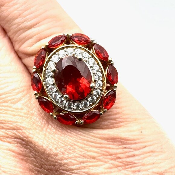 D Joy Garnet White Topaz Gold Over Sterling Silver Ring Size 7 - Picture 2 of 5